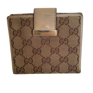 Gucci GG Supreme Canvas Bifold Wallet Tan Leather Monogram 212090-0959